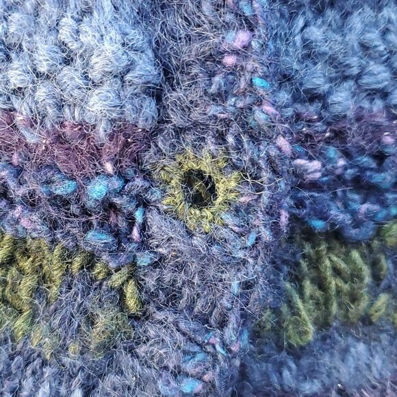 HANDMADE HANDKNIT SWEATER VEST BUTTON UP BLUE PURPLE GREEN TEXTURED SMALL - Picture 7 of 10